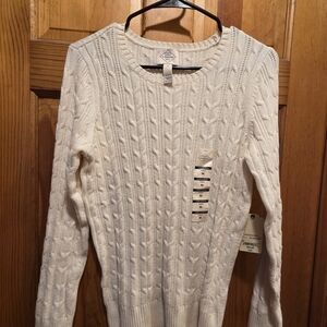 St.Johns Bay Ivory Cable-Knit Women’s Sweater - Medium